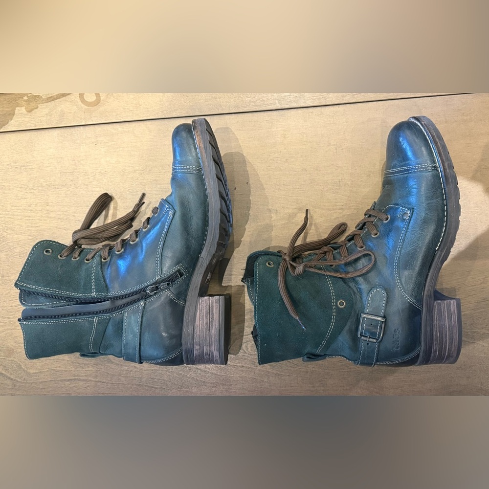 TAOS CRAVE Teal (petrol blue) Leather Moto Combat Boots Size 42